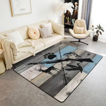 Imagem de Feelyou Tapete de madeira vintage para ambientes internos 1,88 m C x 1,5 m de largura Tapete de área de pesca e caça Tapetes de sala de estar para celeiro de madeira