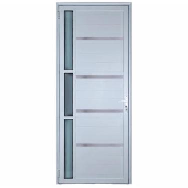 Imagem de Porta De Aluminio Lambril Branco Com Maçaneta, Vidro E Friso Linha 25 