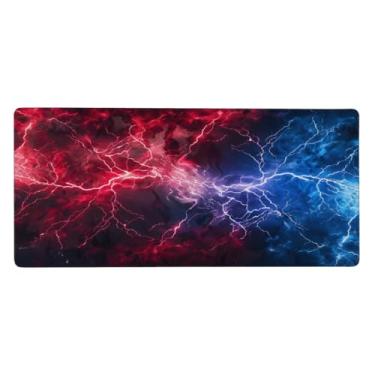 Imagem de Tapete de mouse grande, vermelho, azul, fresco, à prova d'água, protetor de mesa estendido para computador, base de borracha antiderrapante para escritório, computador, teclado, laptop e mesa de casa