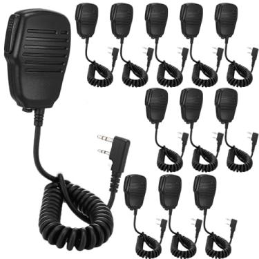 Imagem de Yunsailing 12 microfones de alto-falante para rádios bidirecionais Walkie Talkies de 2 pinos com redução de ruído, microfone de rádio de mão tipo K com PTT e clipe giratório para a maioria dos rádios