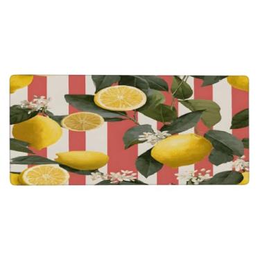 Imagem de Tapete de mouse grande com listras de frutas limão, à prova d'água, tapete protetor de mesa estendido para computador, base de borracha antiderrapante para escritório, computador, teclado, laptop e