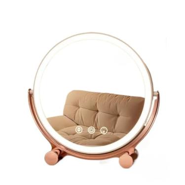 Imagem de Espelho Led Espelhos De Maquiagem Espelho De Maquiagem Com Led – Mesa Redonda Madeira Bambu Luz Branca Recarga Usb(Branco)