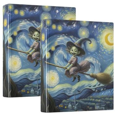 Imagem de 3 argolas fofas de bruxa voadora com 3 anéis com prancheta, material escolar universitário, prancheta com armazenamento