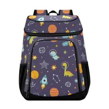 Imagem de Mochila térmica com 36 latas à prova d'água Space Cute Dino Astronautas para almoço, piquenique, viagem, acampamento, caminhada