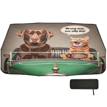 Imagem de Guarda-sol Cat was Driving with Dog para para-brisa de carro cobertura completa sombra de para-brisa para caminhões 147.3 cm x 75.4 cm