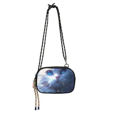 Imagem de TSENQUE Bolsa feminina pequena coroa de gato branco queen bolsa transversal para celular carteira de viagem bolsas de ombro mini fofas