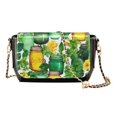 Imagem de Shamrocks Clover and Bottle Bolsa feminina de couro, bolsa transversal de couro, bolsas transversais para mulheres, médio, Trevo trevo e garrafa-1, One Size