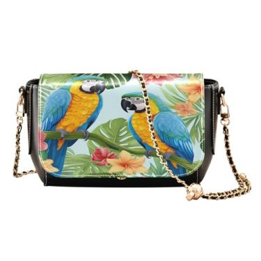 Imagem de Laranjas em uma bolsa transversal de couro amarela para mulheres, bolsas de couro para mulheres bolsa transversal, Papagaios coloridos e flores azuis - 5, One Size