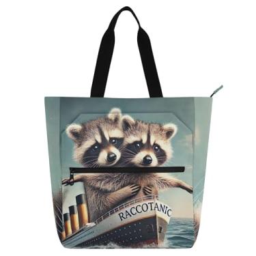 Imagem de GAIGEO Bolsa feminina engraçada guaxinim Titanic para trabalho de lona e praia com zíper bolsa carteiro para amantes de livros