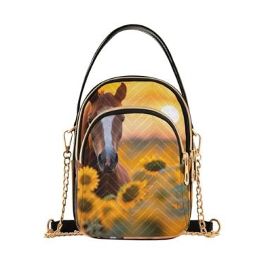Imagem de Bolsa transversal feminina papagaios em folhas de palmeira e flores, bolsa tiracolo moderna para mulheres, bolsas de ombro modernas, Cavalo nascer do sol no campo de girassóis - 2, One Size