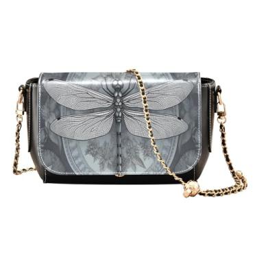 Imagem de GAIGEO Lindas bolsas transversais de couro joaninha vermelha, bolsas transversais para mulheres médias, Planta vintage Dragonfly Palace Wind, One Size