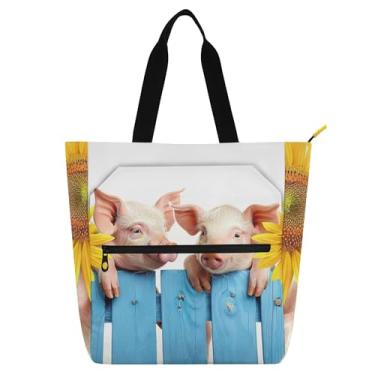 Imagem de GAIGEO Sacola feminina com girassóis de porco fofa, bolsa de tecido de lona, faculdade, escola, professores, presente para amantes de livros