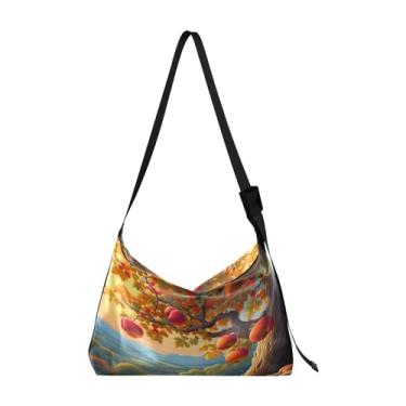 Imagem de Bolsa tiracolo de couro grande com estrelas no céu com árvore, bolsa masculina de couro, bolsa transversal com alça grossa, Macieira caída - 2, One Size