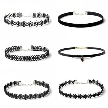 Imagem de XaiYimee Gargantilha gótica preta para mulheres, conjunto de gargantilha de renda elegante preta, acessórios de roupas punk joias, one size, Renda, Sem Pedra Preciosa