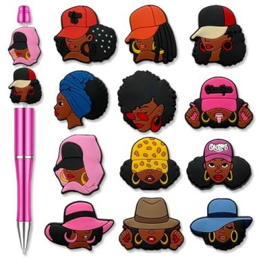 Imagem de ZHENGFLAVIE Miçangas de silicone para artesanato faça você mesmo, preto meninas animais Autims fita rosa contas espaciais para fazer joias, chaveiro decoração de caneta (mulheres negras)
