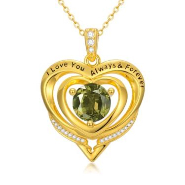 Imagem de WYDDO Colares de coração com pedra do mês de nascimento para mulheres, mãe, mãe, banhado a ouro 14K, pingente de aniversário, Natal, Dia dos Namorados, joias presentes para sua esposa, filha, mãe, One