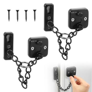 Imagem de 2 peças de fechadura de corrente de porta de segurança de aço inoxidável resistente a impactos, ajuste universal, protetor de trava de corrente de porta com anel ajustável para casa, hotel, quarto