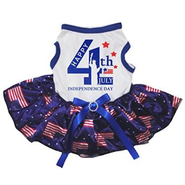 Imagem de Petitebella 4 de julho Estátua da Liberdade de Algodão Branco Tutu Vestido para Cachorro (2GG, Branco/Bandeiras dos EUA)
