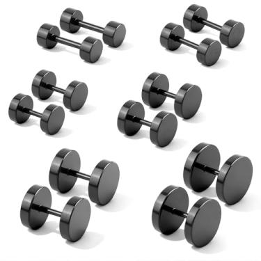 Imagem de Brincos de orelha redondos pretos, 6 pares de brincos falsos femininos/masculinos, brincos de aço inoxidável para túnel de orelha, brincos pretos com bolinhas redondas (4 mm, 5 m, 6 mm, 7 mm, 8 mm, 10
