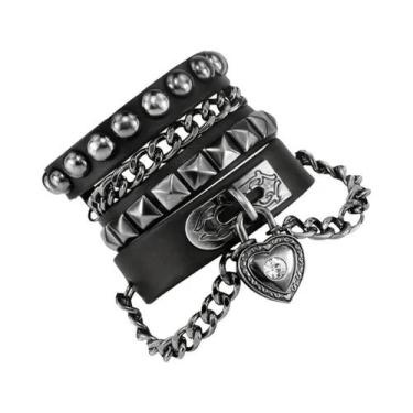 Imagem de Pulseira De Couro PU Estilo Punk Para Festival De Música Moda Rock Pre
