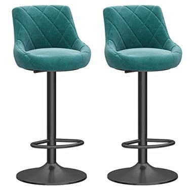 Imagem de Bancos de bar altos, bancos de bar giratórios, bancos de bar, conjunto de 2 cadeiras de bar, altura ajustável 56-32 cm, com encosto, com apoio para os pés, adequado para ilha de balcão, cozinha