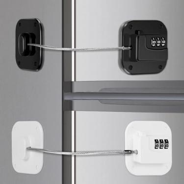 Imagem de Himake Trava de geladeira, trava de combinação para armários de geladeira, gavetas, trava de geladeira resistente, fácil instalação, sem necessidade de chaves (preto e branco, pacote com 2)