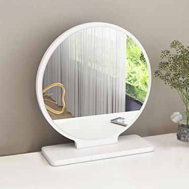 Imagem de TRGCJGH Espelho redondo de mesa, espelho de maquiagem para maquiagem, espelho de maquiagem para mesa, espelho circular iluminado com LED, espelho de mesa com 3 modos de iluminação reguláveis de cores