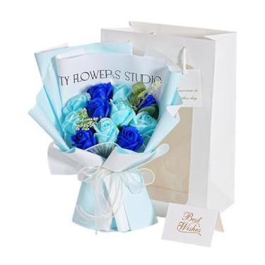 Imagem de Generic Rosas preservadas duram de 2 a 3 anos. Arranjo floral com flores de sabonete. Rosa eterna para o Dia dos Namorados, casamento, Dia de ação de Graças e, Azul