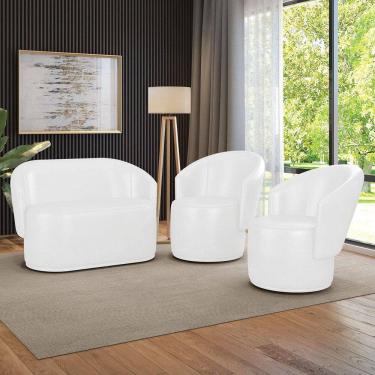 Imagem de Sofá Namoradeira E 2 Poltronas Orgânica Para Sala Malu Sintético Pu M11 - D`rossi Branco