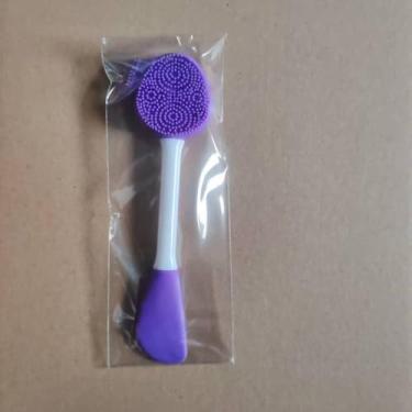 Imagem de Escova em forma de faca de limpeza facial de silicone de ponta dupla, ferramenta esfoliante suave roxa