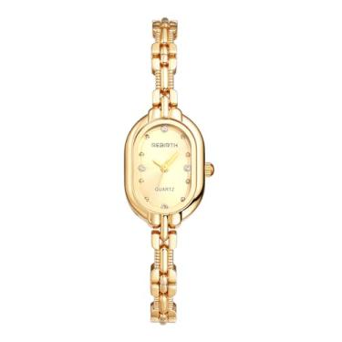 Imagem de JewelryWe Relógio feminino quadrado pequeno: quartzo analógico feminino pulseira de aço inoxidável destacável marcadores de diamante pulseira vintage relógio de pulso, Dourado