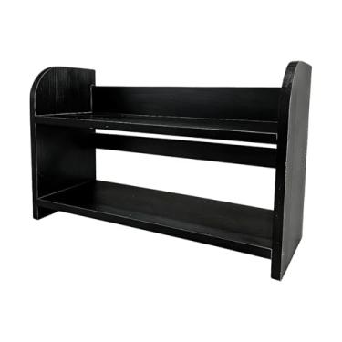 Imagem de Generic Organizador de mesa com prateleira rústica de 2 níveis para escritório, ideal para guardar cosméticos e outros itens, Preto