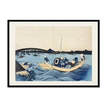 Imagem de Galeria japonesa impressões de arte de parede vintage onda Ukiyo-e pôster Katsushika Hokusai Kanagawa pintura em tela sala de estar decoração de casa (SKU2,20.3x30.5 cm = (20x30cm), moldura de metal
