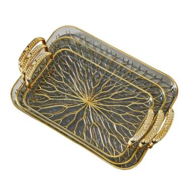 Imagem de Fenteer Bandeja tripla com alça para servir café e chá. Organizador versátil para banheiro, sala de estar e mesa de centro, Claro E Cinza