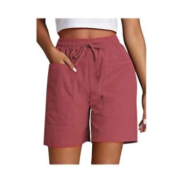 Imagem de Bermuda Feminina De Cintura Alta Com 4 Polegadas, Corte Solto, Casual,