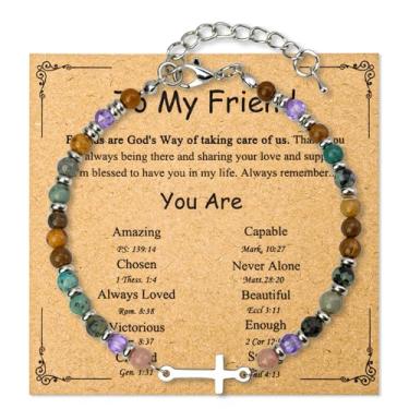Imagem de Yaxkvapu Pulseira de cruz cristã para mulheres, presentes de amizade para mulheres, presentes de batismo para meninas, melhor amiga, presente cristão para mulheres, presente de aniversário e Natal