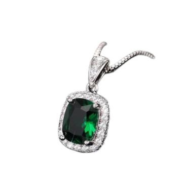 Imagem de Colar com pingente de pedra preciosa oval verde para mulheres, banhado a prata, zircônia cúbica, pingente moderno, joias presentes para aniversário de aniversário