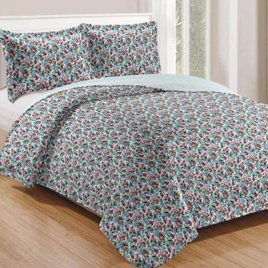 Imagem de Kit Cobre Leito Colcha Mix King Estampado Dupla Face Floral 3 Peças - Clarisse