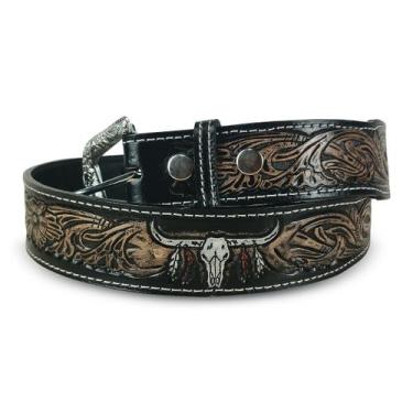 Imagem de Cinto Country Rodeio Americado Preto Marrom Top Long Horn - Paint Hors