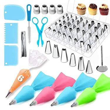 Imagem de Conjunto de Decoração Bolo com 72 Peças Ferramenta Decoradora Creme Sacola para Utensílio Doméstico Padaria Ferramentas Cozinha Útil Fabricação Bico Tesoura Flores Sacolas Massa Achatador Gelo Bicos P