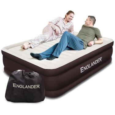 Imagem de Colchão Inflável Casal com Superfície de Microfibra, até 272 kg, com Bomba de Ar Embutida, Englander, Marrom