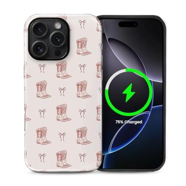 Imagem de casesok Capa para iPhone 16 Pro, compatível com MagSafe, capa rígida de camada dupla + capa de silicone, proteção total à prova de choque, capa para iPhone 16 Pro-Western Red Cowboy Boots Ribbon