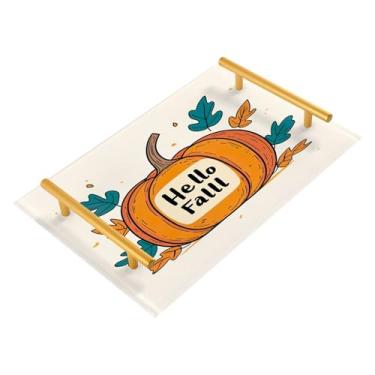 Imagem de xigua Bandeja de banheiro de abóboras de outono com alças bandeja de servir antiderrapante para mesa de centro, organizador de bancada de cabeceira bandeja de decoração de acrílico para decoração de