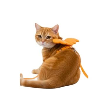 Imagem de Coleira Peitoral para Gatos e Pets Pequenos com Guia Asas de Anjo Ajustável (Laranja)