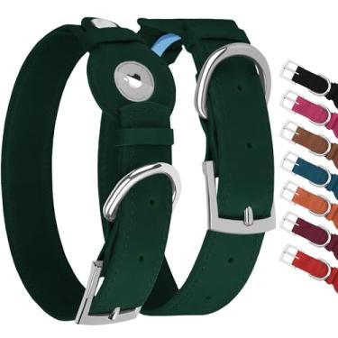 Imagem de Coleira de couro para cães com suporte para Airtag – Coleira para cães Apple Air Tag – Coleira macia para animais de estimação para cães pequenos, médios e grandes (verde, GG, ajuste de pescoço de 48