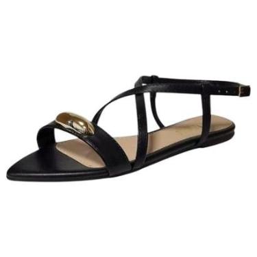 Imagem de Sandalia Feminina Rasteira Bico Folha Peça Dourada Sua Cia-Feminino