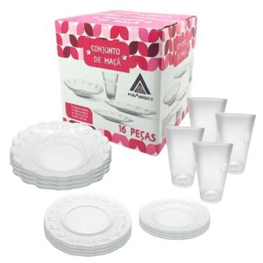 Imagem de Aparelho Jantar Maça Vidro Transparente 16 Peças Copo Pratos - CLICK H
