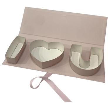 Imagem de rockible Caixa de presente em formato de flor, decorativa, versátil e, com a inscrição "i Heart U". Embalagem de papelão para, Rosa