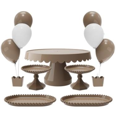 Imagem de Kit com 1 Boleira Plus, 2 Mini Boleira Pérola, 2 Bandeja Pérola e 2 Suporte p/Balões c/ 3 Hastes(NM - NOZ MOSCADA)