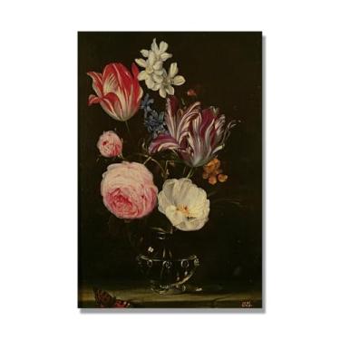 Imagem de NHLDZYH Flores clássicas ainda vida em tela retro buquê de flores pinturas estilo country decoração de parede para cozinha e sala de estar. C38. 50 x 70 cm. Apenas tela